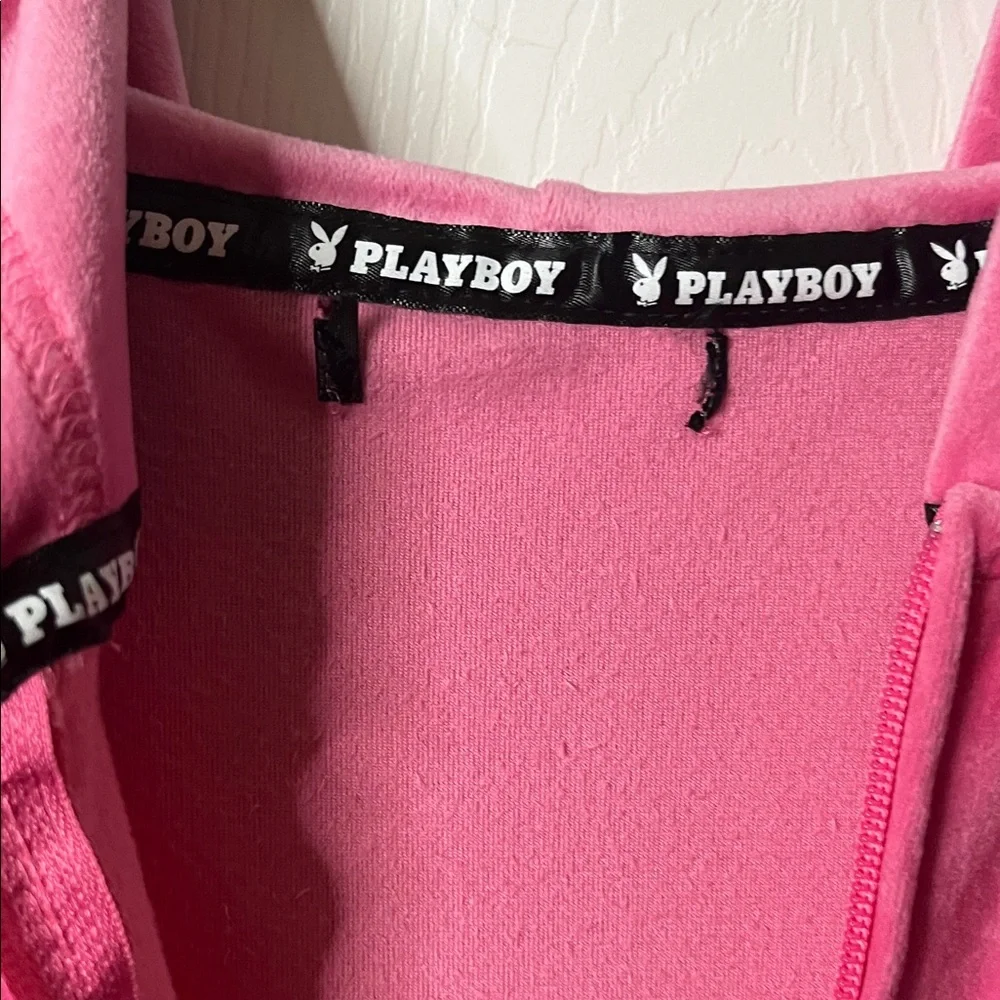 PLAYBOY Pink Velour Full Zip Hoodie Rhinestone Bunny Logo Size Small - Picture 9 of 9